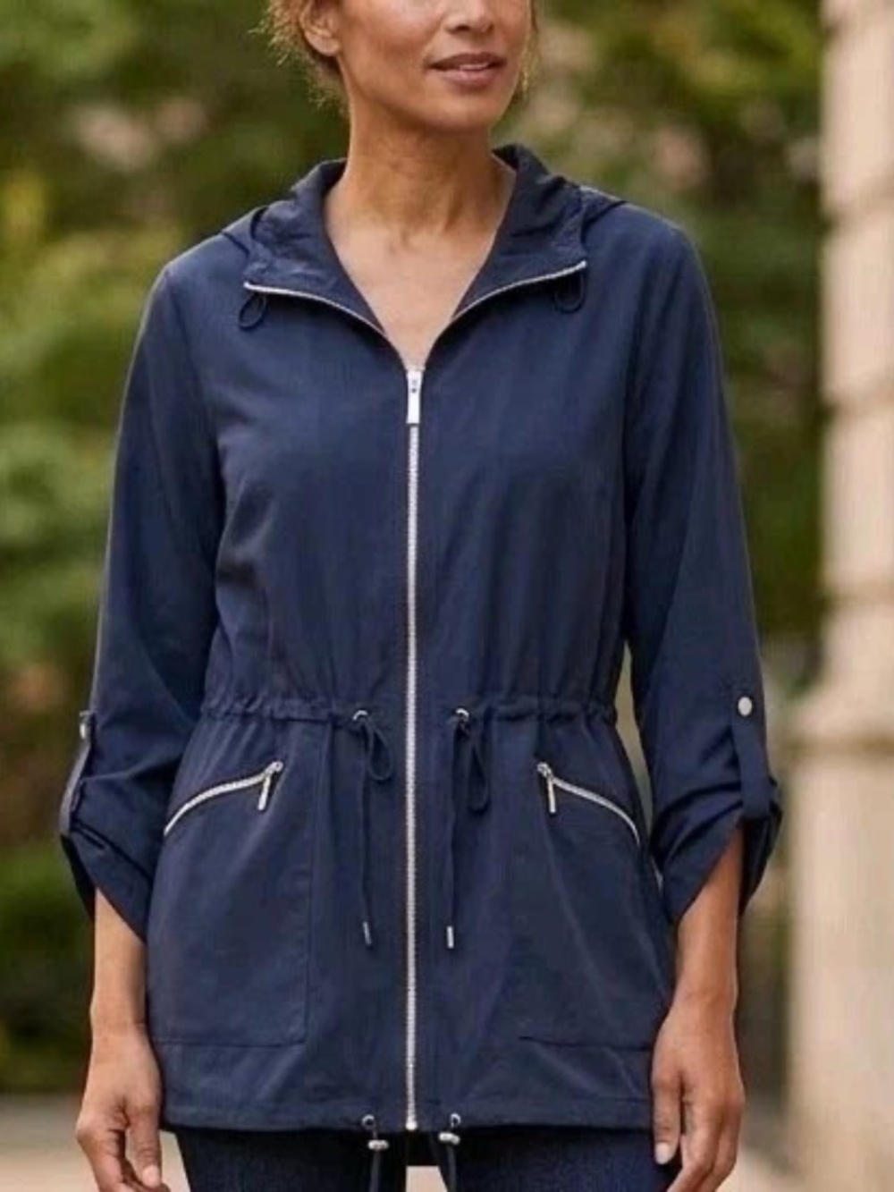Chico’s Navy Hooded Anorak Zip-Front Travelers Jacket - Size 2 / 14